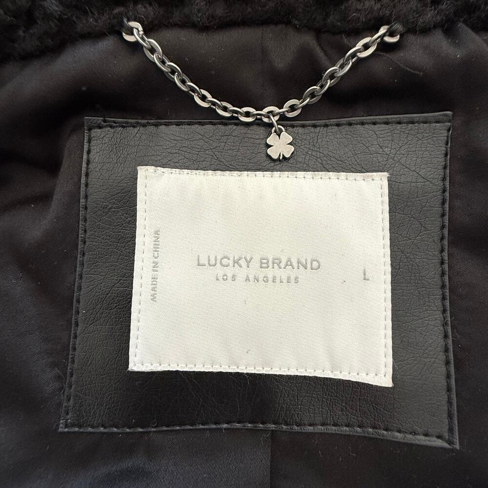 Lucky Brand Black Teddy Sherpa Hooded Jacket Women’s L Oversized Full Zip Cozy - Picture 2 of 16